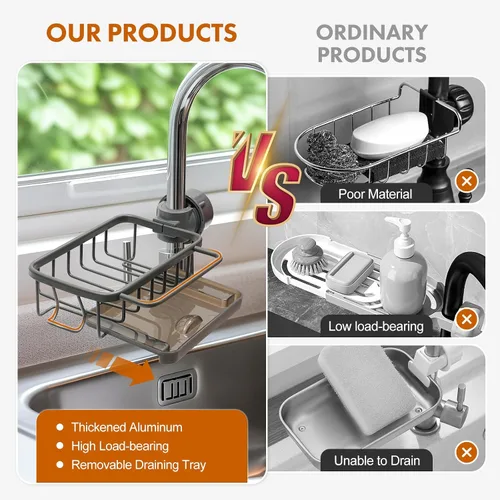 Vista 3 de Soporte de esponja para grifo, soporte de esponja para fregadero de cocina, soporte de esponja de baño, organizador de fregadero de cocina, estante