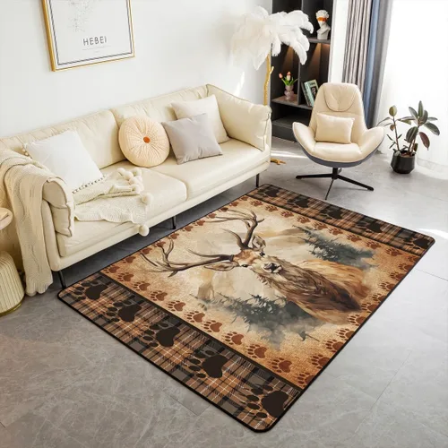 Vista 7 de Castle Fairy Alfombra antideslizante para sala de estar, diseño de ciervos salvajes, pinos de la selva, alfombra antideslizante para sala de estar
