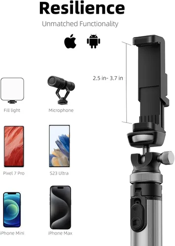 Vista 5 de EUCOS Soporte de trípode metálico de 67" para iPhone con control remoto y soporte ligero para cámara, trípode extensible resistente para teléfono