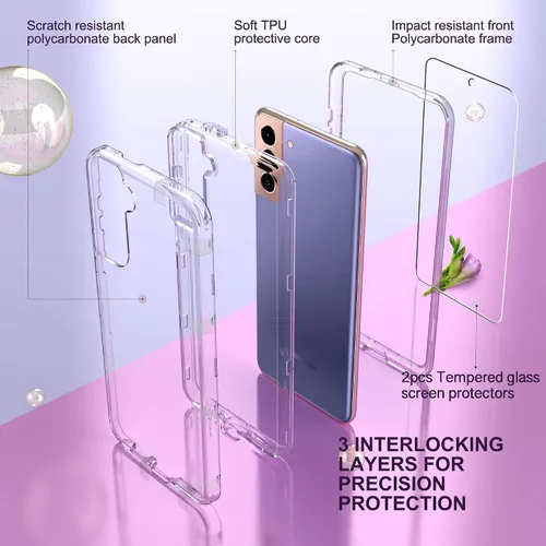 Vista 2 de KIOMY Funda transparente para Samsung Galaxy S21+ / S21 Plus 5G, 3 en 1, a prueba de golpes, funda protectora para teléfono, carcasa