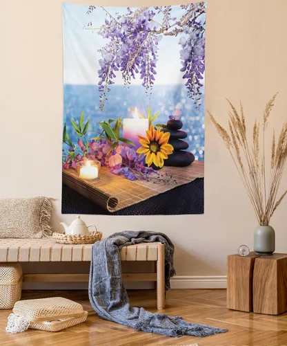 Vista 51 de Lunarable Tapiz mexicano, tema de cultura latinoamericana, sombrero de paja, manta de serape de Maracas, decoración de tela para colgar en la pared