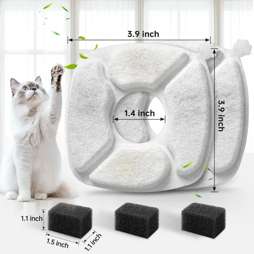 Vista 3 de 16 Piezas Filtros de Repuesto para Fuente de Agua para Gatos - Paquete de 8 Filtros de Fuente para Gatos con Paquete de 8 Esponjas, Filtro de Fuente