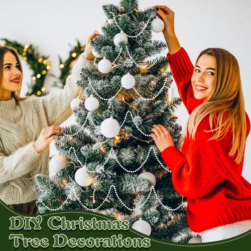 Vista 2 de PAXCOO Guirnalda de perlas blancas, hebras de perlas para decoración de árbol de Navidad, suministros de fiesta de boda