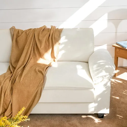Vista 6 de Sofá modular modular de 118 pulgadas, cómodo sofá seccional de chenilla de 3 asientos para sala de estar, dormitorio y apartamento, color beige Pana