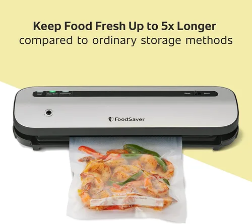 Vista 3 de FoodSaver Sellador al vacío que ahorra espacio con bolsas y rollo, plateado Sellador de tarros para sellador al vacío almacenamiento de alimentos
