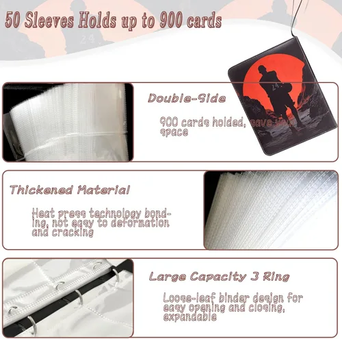 Vista 4 de Carpeta de tarjetas de baloncesto – Álbum de tarjetas de intercambio de 9 bolsillos de capacidad para 900, carpeta con 3 anillos, piel sintética