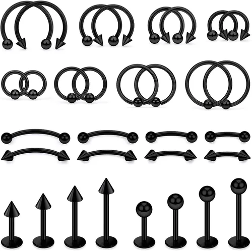 Vista 12 de 16G 20G Anillos de labio de herradura, septum, nariz, anillos de tragus de acero quirúrgico, hélice, caracola, torre, daith, snug, cartílago