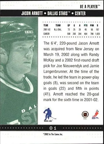 Vista 2 de 2002-03 BAP Memorabilia #81 Jason Arnott NHL Hockey Trading Card