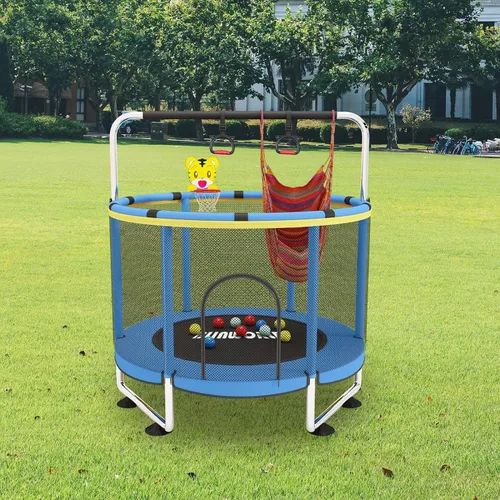Vista 7 de Trampoline for Kids, 55 Inch Adjustable Baby Toddler Trampoline with Basketball Hoop, 440lbs Indoor Outdoor Toddler with Enclosure (Blue)