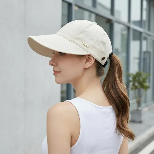 Vista 6 de baotongle Sombrero de sol UPF 50+ para mujer, protección UV, ala ancha, ajustable, gorra de cola de caballo para senderismo, pesca al aire libre