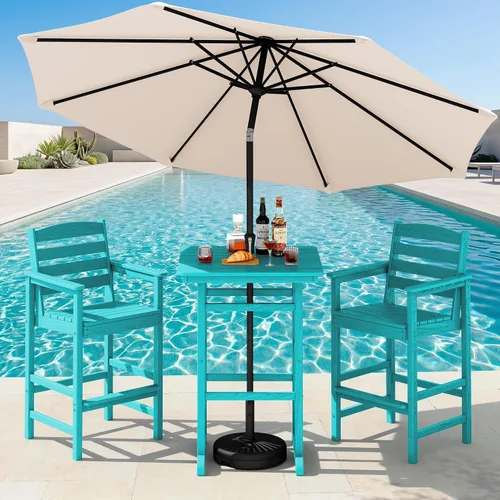 Vista 26 de SERWALL 5 Pcs HDPE Bar Height Adirondack Chairs and Bar Table Set, Blue Azul