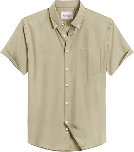 Vista 23 de Alimens & Gentle - Camisa de manga corta Oxford para hombre con ajuste regular, cuello abotonado y bolsillo
