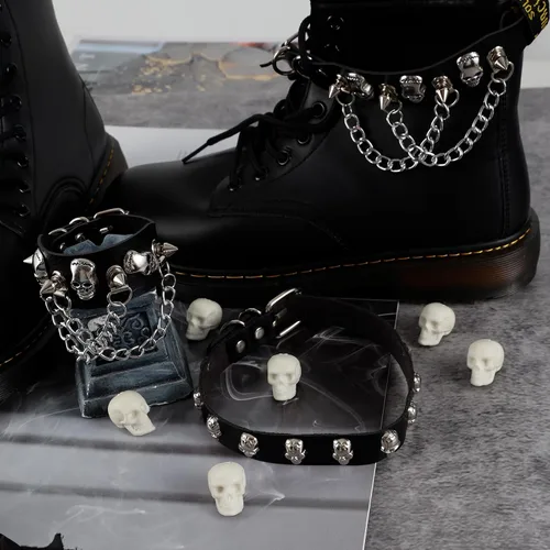 Vista 4 de Manfnee Gargantilla punk con cuello de espiga, collar de cuero sintético, pulsera ajustable gótica