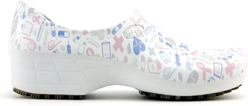 Vista 2 de Sticky Zapatos de enfermería coloridos estampados - Zapatos profesionales para mujer - Enfermeras veterinarias CNA LPN RN - Impermeable