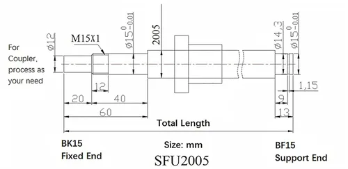 Vista 4 de Bo CNC Kit 0.787 in Ballscrew 9.843 in SFU2005 RM2005 + 0.787 in Linear Motion Rail Set 9.843 in, tornillo de bola Tuerca + BK/BF15