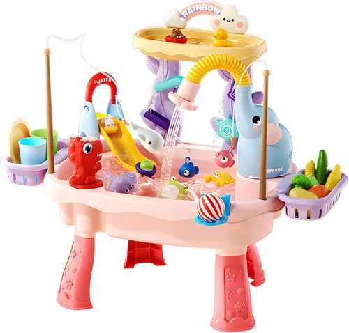 Vista 8 de 2027 Upgraded Toddlers 1-3 Water Table with Electric Pump, Kids Water Table with Faucet Play Food Accessories Fishing Toy, Kitchen Play Sink Toys