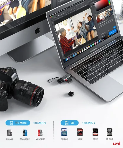 Vista 3 de uni Lector de tarjetas SD, adaptador USB C a tarjeta Micro SD de alta velocidad USB 3.0 con ranuras duales, lector de tarjetas de memoria