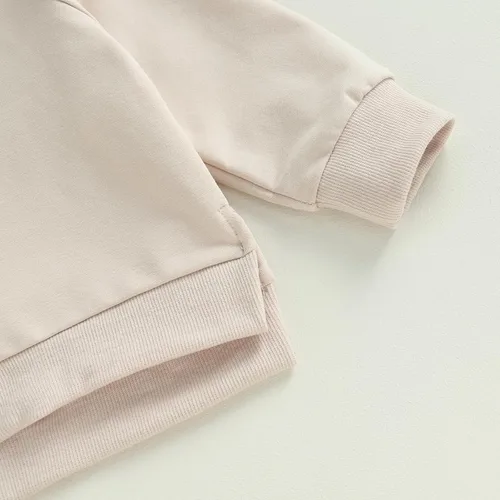 Vista 5 de Conjunto de 2 piezas de sudadera de manga larga para bebé niño y niña, color liso, 2 piezas, para otoño e invierno