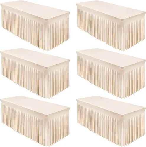 Vista 16 de Paquete de 2 manteles color azul bebé para mesa rectangular de 4 pies, manteles de elastano elásticos de 4 pies, falda blanca rectangular para baby