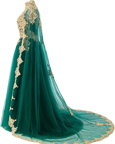 Vista 4 de Kivary Vestidos de noche largos de encaje dorado vintage con capa, Oro
