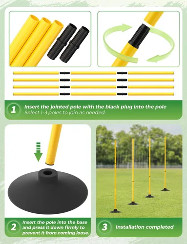 Vista 3 de GHB Postes de Agilidad Paquete de 4 de 50" Postes de Entrenamiento de Fútbol Deportivo, Equipo de Entrenamiento de Velocidad Desmontable Accesorios