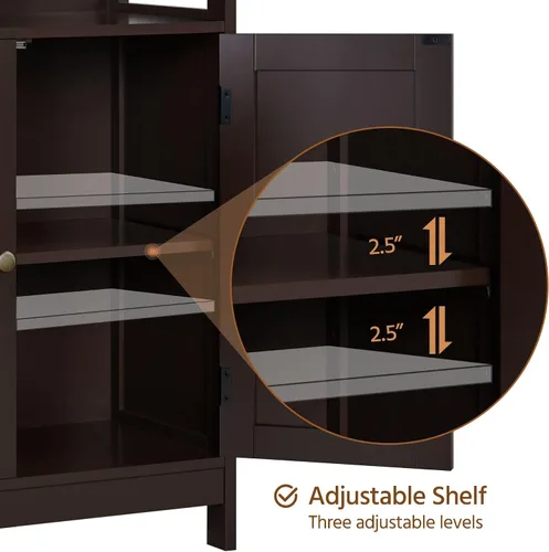 Vista 8 de Topeakmart Armario de madera con puertas duraderas y estantes ajustables, armario interior de madera independiente para baño/sala de estar/pasillo