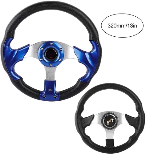 Vista 4 de Volante de 13 pulgadas, ajuste universal para autos deportivos y de deriva de cuero sintético, diseño de carreras azul, agarre y control mejorados