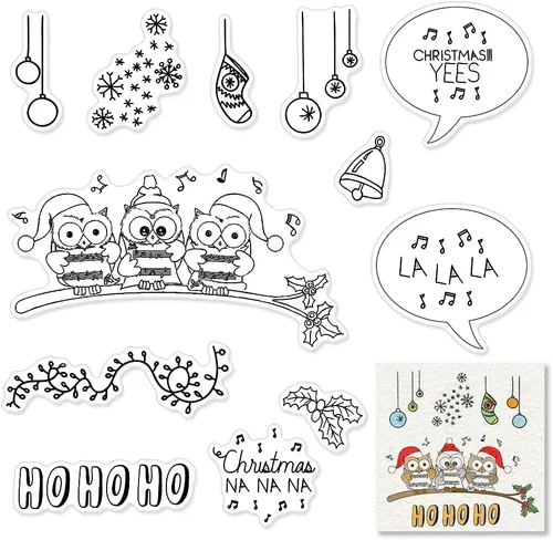 Vista 9 de Sellos transparentes de árboles de Navidad para hacer tarjetas y decoración de álbumes de fotos, sellos de goma con palabras de Feliz Navidad, sello