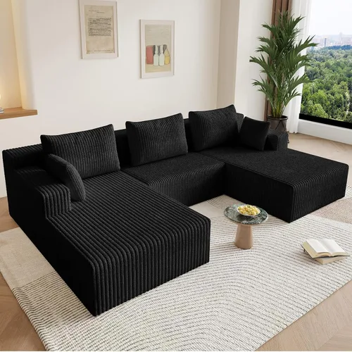 Vista 23 de Sofá modular Cloud de 95 pulgadas con otomana, moderno sofá nube en forma de U con asiento profundo, cómodo sofá de pana de 3 plazas, sofá de espuma