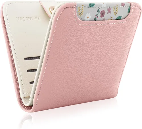 Vista 11 de Billetera pequeña para mujer, con bloqueo RFID, de piel, plegable, para tarjetas de crédito, con ventana de identificación, con cremallera, bolsillo