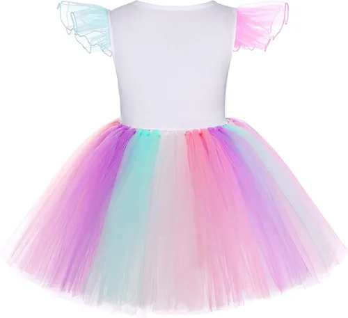 Vista 4 de Soyoekbt Girls Unicorn Costume LED Light Up Unicorn Princess Tutu Dress for Birthday Party Halloween with Headband Wing