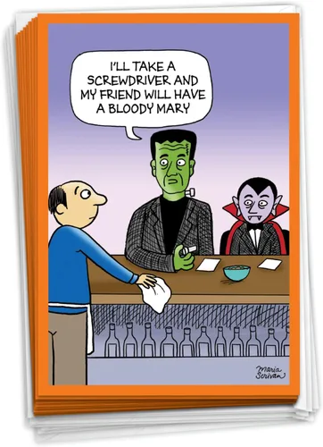 Vista 10 de NobleWorks - Juego de 12 divertidas tarjetas de felicitación de Halloween con sobres de 5 x 7 para hombres, mujeres 1x12 diseños - Calabaza