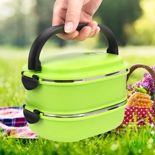 Vista 5 de Contenedor de almuerzo Bento, lonchera térmica de acero inoxidable con aislamiento portátil, lonchera Bento para adultos, contenedor portátil