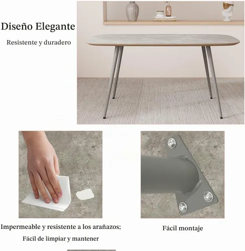 Vista 5 de HIPIHOM Juego de mesa de comedor de 47.2 pulgadas para 4, mesa de comedor de madera moderna, sillas de comedor de cuero, juego de 4 mesas y sillas