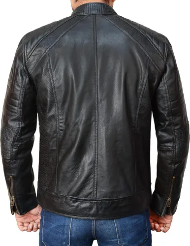 Vista 4 de Cafe Racer - Chaqueta de cuero marrón para hombre - Chaqueta de cuero de cordero real marrón