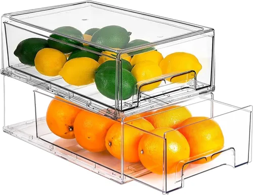 Vista 13 de bealy Paquete de 3 organizadores y almacenamiento para refrigerador, contenedores transparentes con cajón extraíble, cajones para refrigerador