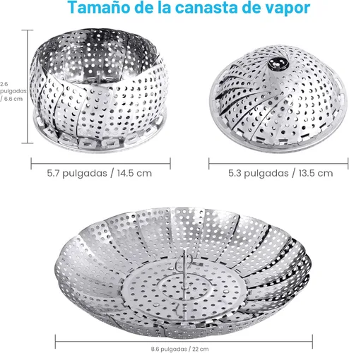 Vista 2 de Cesta de vapor para verduras, cesta plegable para vaporizar, inserto de cesta de vapor plegable de metal de acero inoxidable, para cocinar