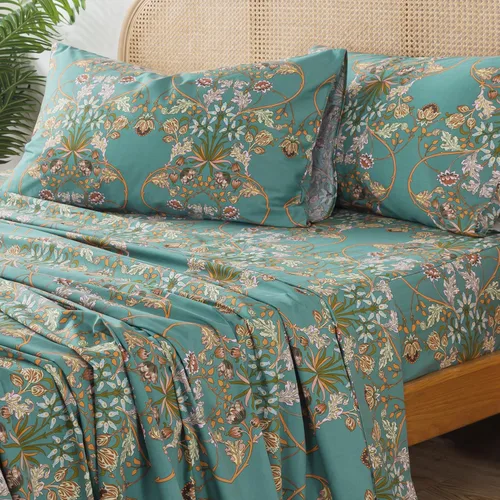 Vista 20 de Zusbest Juego de sábanas florales de 100 % algodón percal, color naranja y amarillo, juego de sábanas suaves y transpirables con diseño botánico