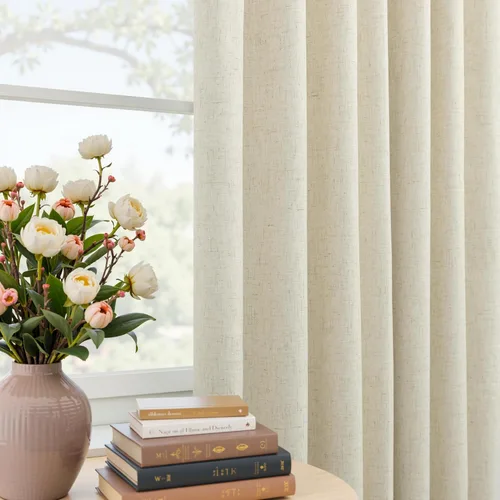 Vista 2 de Mrs.Naturall Cortinas de cocina beige de 42 x 45 pulgadas de largo para cortinas opacas pequeñas