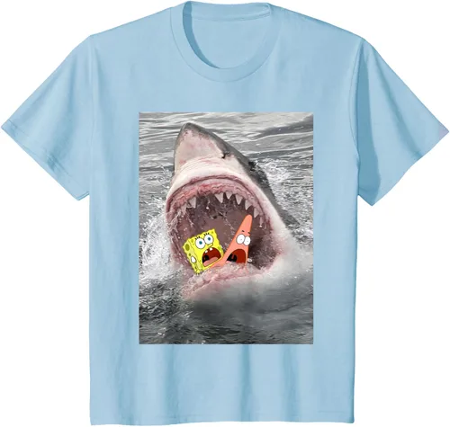 Vista 9 de Camiseta divertida de Bob Esponja con diseño de tiburón y ataque de tiburón para hombres y mujeres Negro