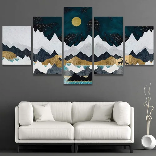 Vista 39 de SIGNWIN Lienzo grande para pared, efecto geométrico de mármol, triángulo dorado, polígono, paisaje, formas abstractas, arte digital, arte moderno