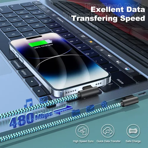 Vista 3 de Paquete de 3 cargadores de iPhone de 6 pies [certificado Apple MFi] Cable Lightning de ángulo recto de carga rápida, cable de automóvil para iPhone