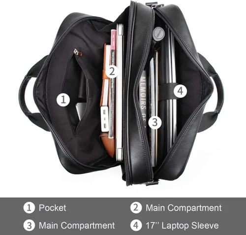 Vista 4 de Augus Maletín de Cuero Genuino para Viaje de Negocios, Bolsas Duffel para Hombre, Bolsa para Laptop que se ajusta a portátiles de 15.6 pulgadas
