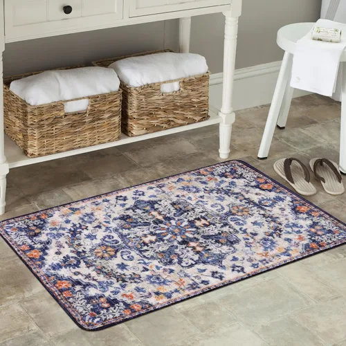 Vista 73 de Lahome Alfombra Floral Bohemio Medaillon - 2x3 Pequeña Alfombra de Baño Rosa Caliente, Alfombra de Cocina, Lavable a Máquina, Antideslizante, Suave