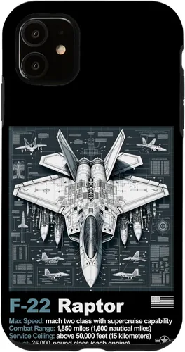 Vista 8 de F22 Raptor Fighter Jet Blueprint - Funda para iPhone 16, diseño técnico y especificaciones