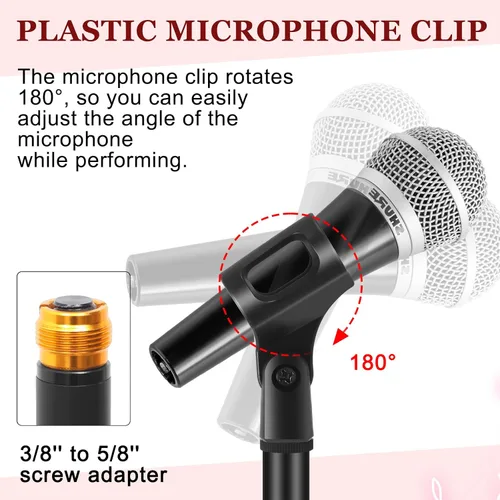 Vista 5 de Copkim 2 juegos de soporte de micrófono de base redonda, soporte universal desmontable para micrófono podcast para cantar, estudio, escenario