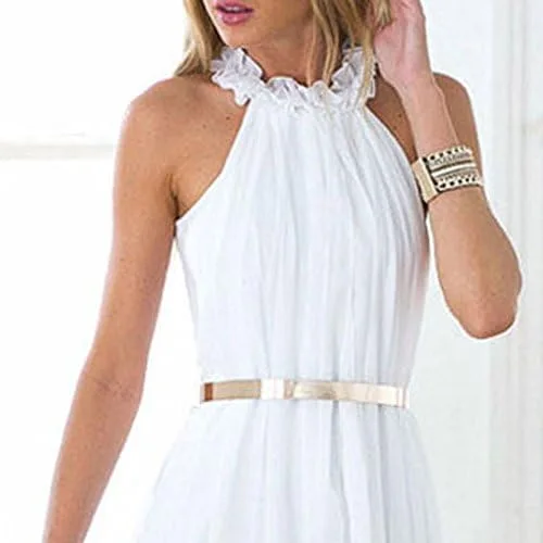 Vista 6 de Vestido de gasa transparente con dobleces, estilo largo y corto, holgado, con cinturón dorado fino, para mujer