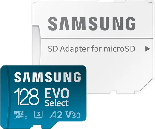 Vista 2 de SAMSUNG EVO Select Micro SD-Tarjeta de memoria + adaptador, 128 GB microSDXC 130 MB/s Full HD y 4K UHD, UHS-I, U3, A2, V30, almacenamiento ampliado