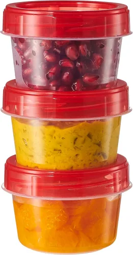 Vista 6 de PLASTICPRO Paquete de 6 recipientes de almacenamiento de alimentos con tapa giratoria con rosca roja, recipientes reutilizables de 4 onzas