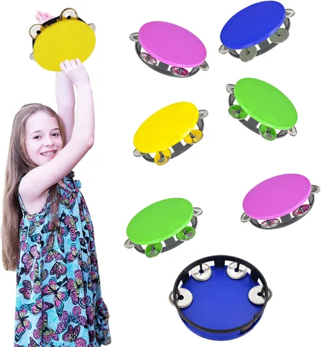 Vista 10 de The Dreidel Company - Panderetas de 3 unidades para niños, pandereta de 5.5 pulgadas de colores surtidos, anillo de metal Jingles de percusión